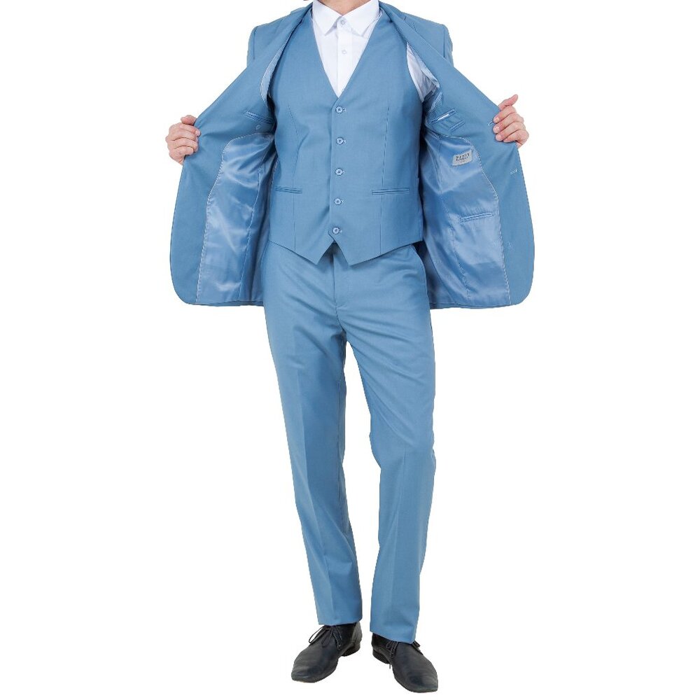 Solid Dusty Blue 3 Piece Slim Fit Tazzio Men's Suit